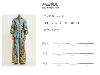 2025 Women's Graffiti Casual Shirt Women's Personalized Collar Long Sleeve Fashion Printed Set Women's Two Piece Set