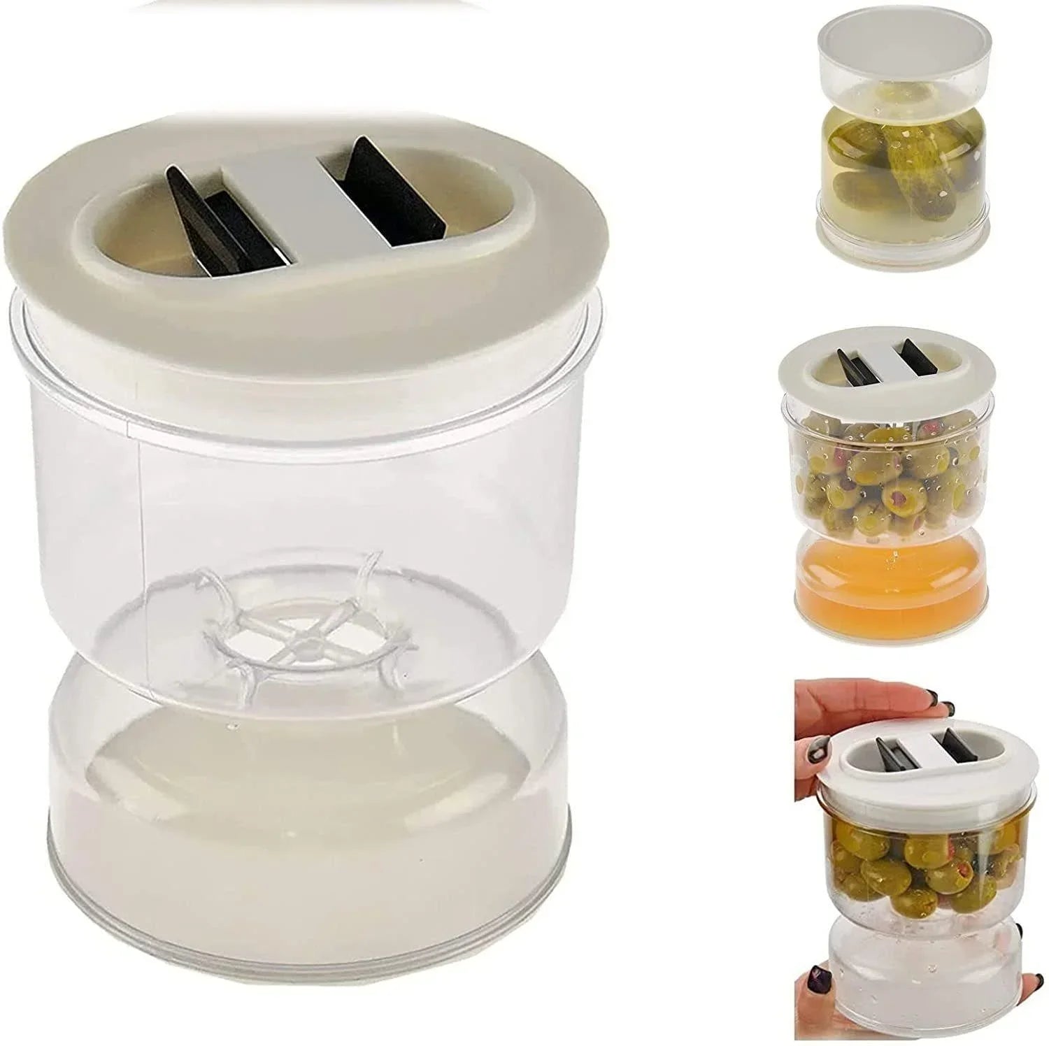 Sealed Jar for Pickle Home Wet and Dry Separation Pickle Jar with Flip Container and Strainer Hourglass Design Olives Container - AMULET RING STORE