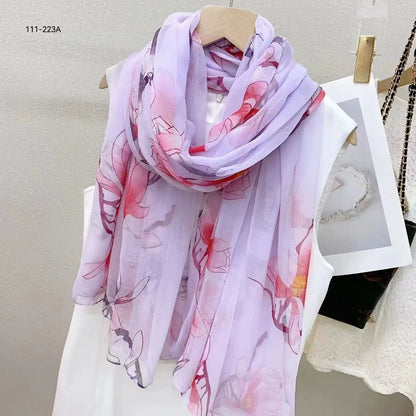 2025 Silk Scarf Women Hijab Pashmina Long Beach Stoles Shawl Wrap Headbands Spring Warm Scarves Bandana Ladies Neckscarf Foulard