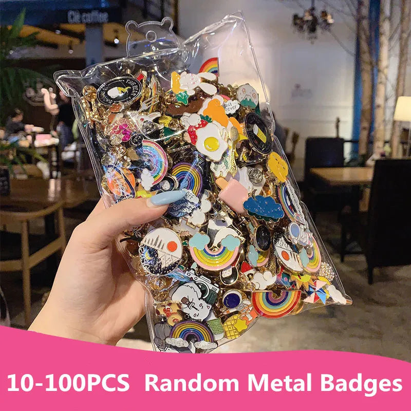 10-100PCS Cute Animal Plant Enamel Pins Random Metal Badges Lapel Brooches Decor Backpack Clothing Hat Bag For Women Kid Jewelry - AMULET RING STORE
