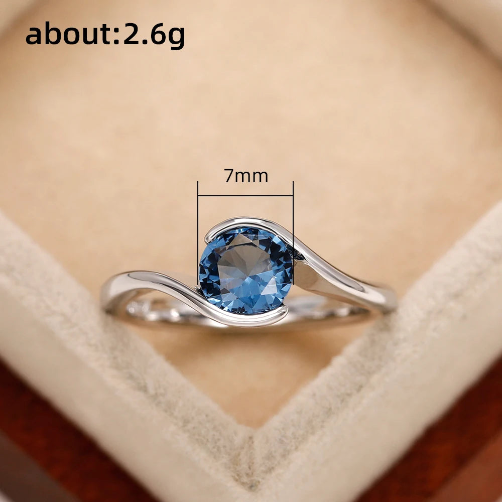 Huitan Luxury Solitaire Band Women's Rings with Blue Cubic Zirconia Simple and Elegant Bridal Wedding Rings 2022 Trendy Jewelry