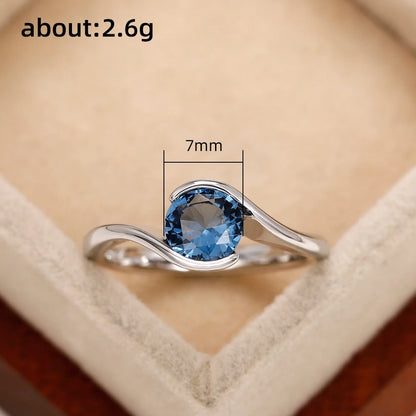 Huitan Luxury Solitaire Band Women's Rings with Blue Cubic Zirconia Simple and Elegant Bridal Wedding Rings 2022 Trendy Jewelry
