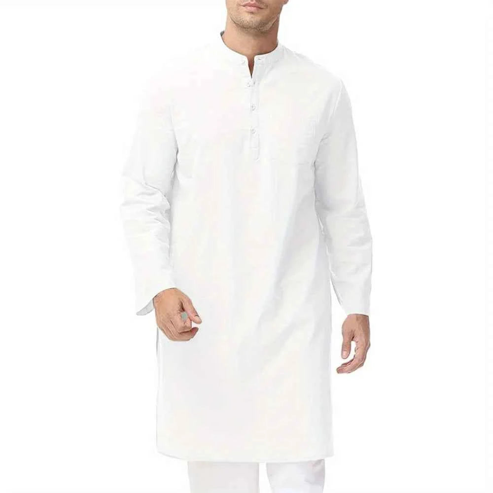 Inheritance of Ethnic Culture! Men's Long-Sleeve Thobe with Side Slits and Buttons, Classic Style of Traditional Ethnic Clothing