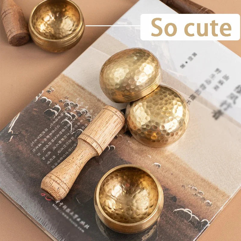 Mini Singing Bowl Portable Small Tibetan Bowls Nepal Handmade Meditation Sound Healing Mindfulness Spiritual Copper Percussion - AMULET RING STORE