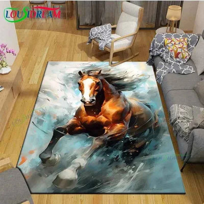 3D Fashion Exquisite Painting Horse Printed Carpet Living Room Anti-Skid Area Rug Kids Bedroom Mats Yoga Mat Large Carpet Decor