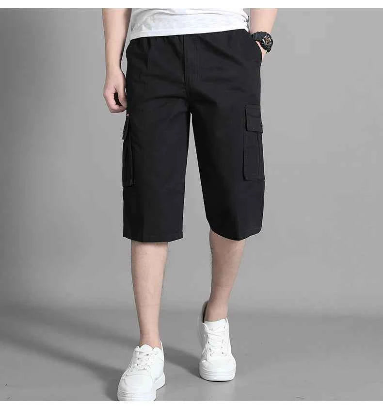New Men's Cropped Cargo Shorts Men Casual Sports Pants Zipper Pocket Summer Cotton Shorts Running Jogger Shorts Elastic Waist