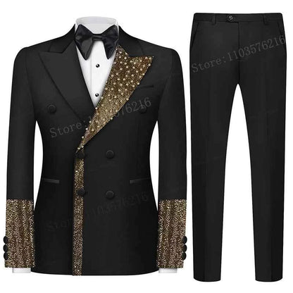 B01 Luxury 2 Piece Men's Suit Tailcoat Application Single Button Lapel Satin Formal Pearl Party Wedding Groom Jacket Suits