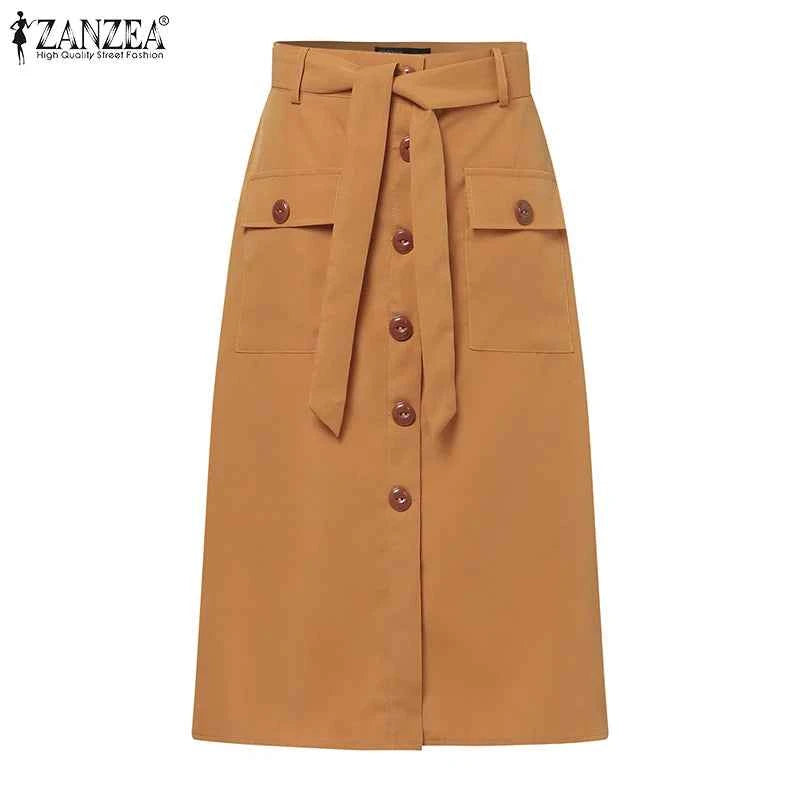 ZANZEA Cargo Skirts Elegant Women Evangelical Faldas  Mujer Office Lady High Waist Saias Summer 2024 Casual Buttons Up Jupes