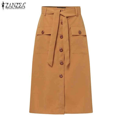 ZANZEA Cargo Skirts Elegant Women Evangelical Faldas  Mujer Office Lady High Waist Saias Summer 2024 Casual Buttons Up Jupes