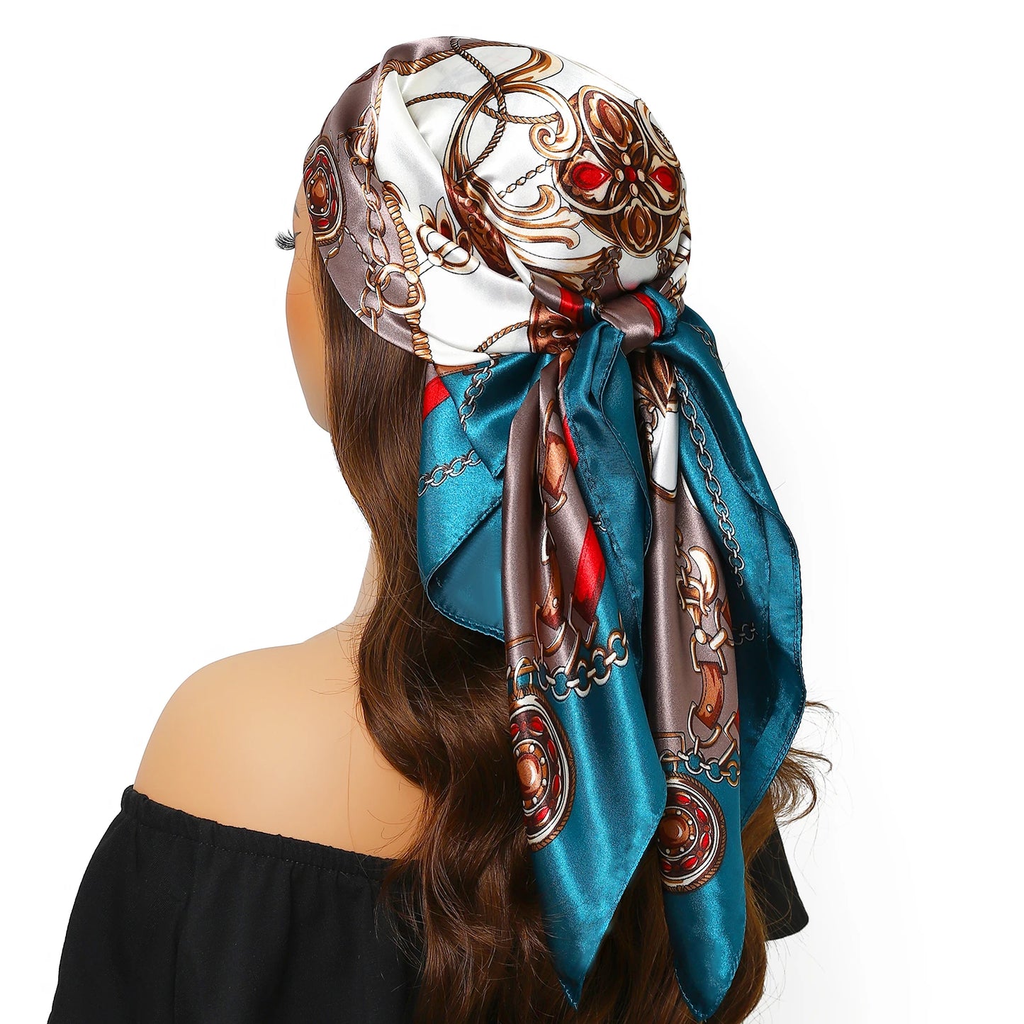 Head Scarf Women Luxury Brand Square 90*90cm Silk Foulard Satin Bandana Cheveux Soft Neckerchief Hijab Hair Scarves For Ladies - AMULET RING STORE