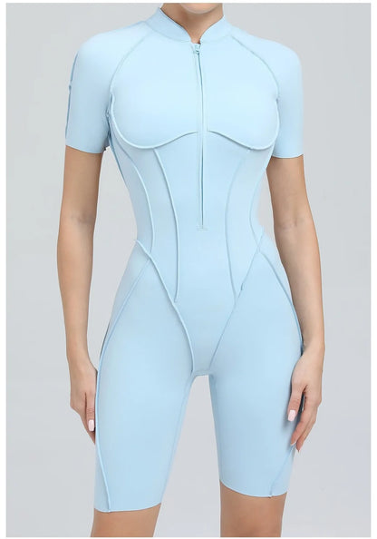 Seamless Yoga Jumpsuit Sports Fitness Backless Tight Zipper Long-sleeved One-Piece Workout Clothes Gym Leggings Sportswear