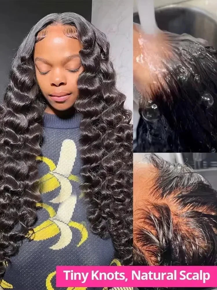 Loose Deep Wave 13x4 Lace Front Human Hair Black Wigs Deep Wave Brazilian 5x5 Closure Wear And Go Glueless Human Hair Curly Wigs - AMULET RING STORE