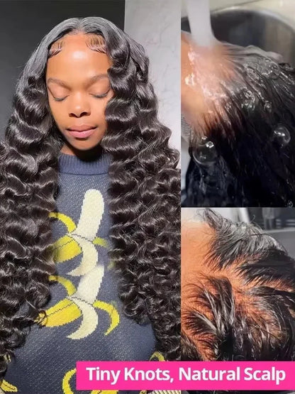 Loose Deep Wave 13x4 Lace Front Human Hair Black Wigs Deep Wave Brazilian 5x5 Closure Wear And Go Glueless Human Hair Curly Wigs - AMULET RING STORE