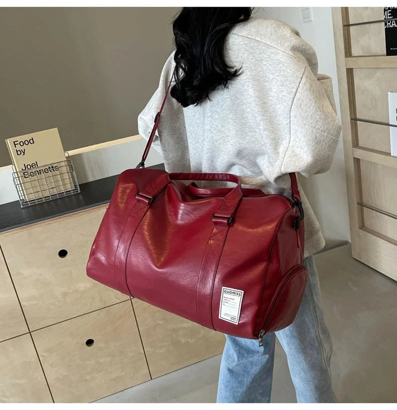 PU Travel Duffel Bag Waterproof Luggage Handbag with Shoes Pocket Weekender Overnight Daypack Dry Wet Sports Shoulder Tote Pack