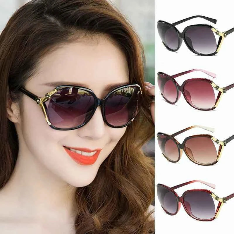 Women’s Sexy Retro Sunglasses Gradient Sun Glasses Round Large-Framed Brand Designer Style with Camellia Hollow-out Accents