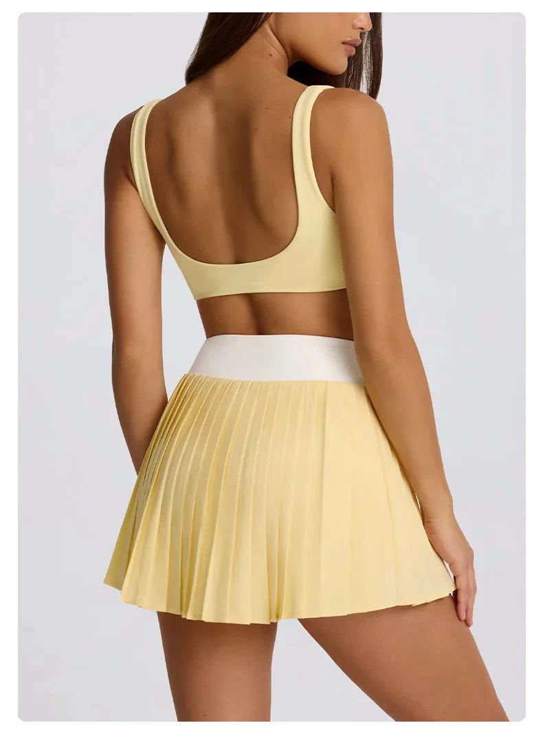 Sports Yoga Set 2 Pieces Women Tracksuit Sportswear Workout Running Clothing High Waist Short Skirt Sports Bra Athletic Wear