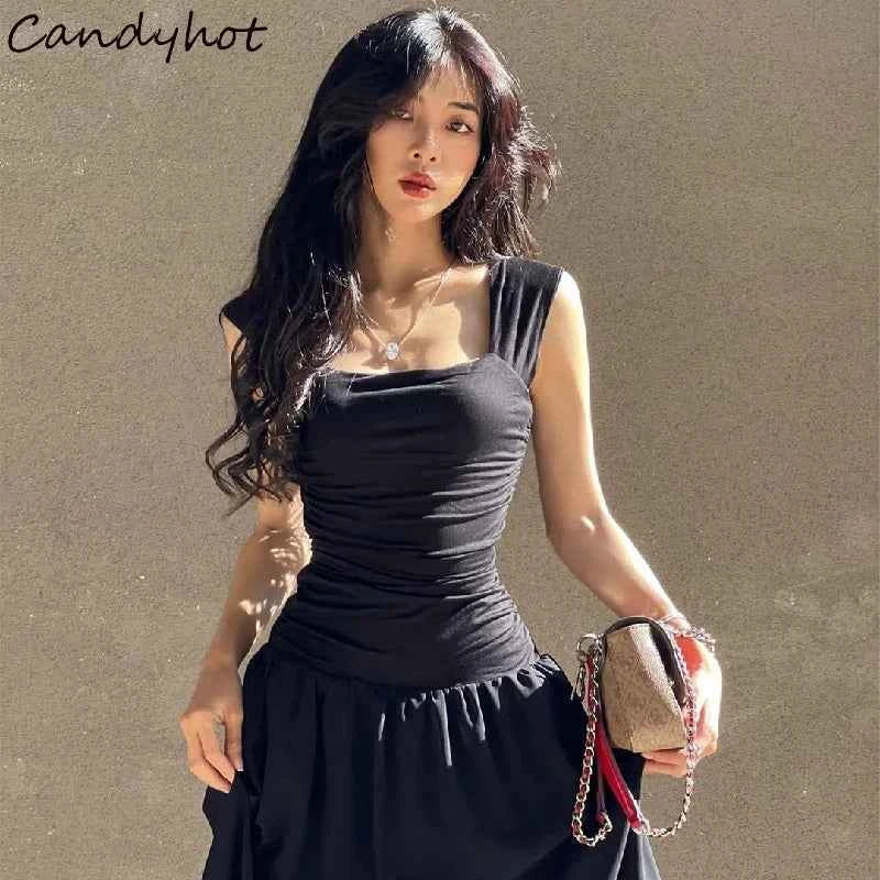 Candyhot Elegant Ruched Casual Bodycon Maxi Dresses 2024 Sexy Temperament High-waist Vestidos Women Summer Party New Long Dress