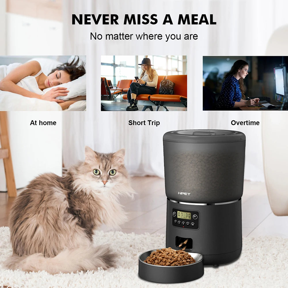 NPET 4L Automatic smart pet feeder for cats dogs multiple pets with stainless steel bowl Customize healthy food 1-9 portions - AMULET RING STORE