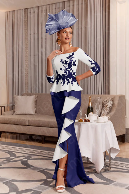 Customized Mermaid Mother of the Bride Dresses Pale Pink Mothers Dress Lace Off Shoulder Sleeves Wedding Guest Gowns Front Split - AMULET RING STORE