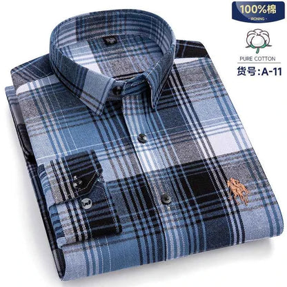 Long Sleeve Shirts For Men Classic Style Turn Down Collar Flannel Plaid Casual Clothing Daily Use Easy Care Soft Material Shirts