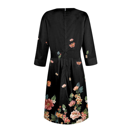 Traf Women 2025 Women'S Casual And Fashionable 3/4 Sleeve Pocket With Back Zipper Dress