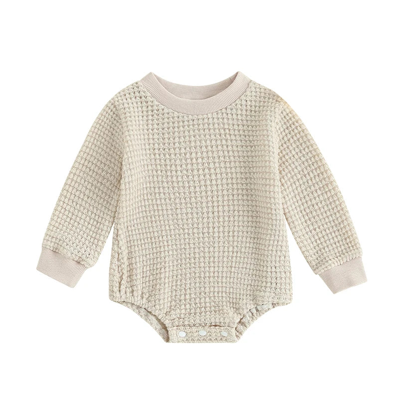2023-06-23 Lioraitiin 0-18M Baby Boys Autumn Winter Bodysuit Casual Jumpsuit Infant Solid Long Sleeve Crew Neck Jumpsuit - AMULET RING STORE