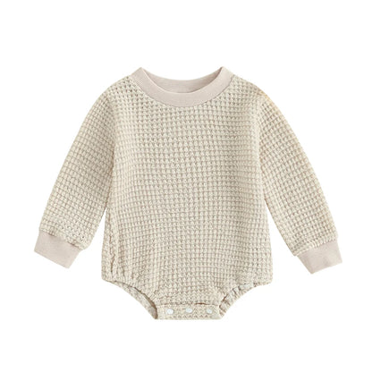 2023-06-23 Lioraitiin 0-18M Baby Boys Autumn Winter Bodysuit Casual Jumpsuit Infant Solid Long Sleeve Crew Neck Jumpsuit - AMULET RING STORE