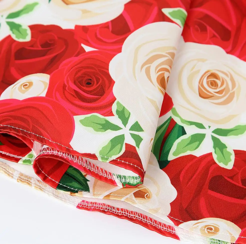 Summer Girls Rose Print Dress Princess Wedding Birthday Party Frocks Satin Children Vestidos Dresses For Girl Christmas Clothing