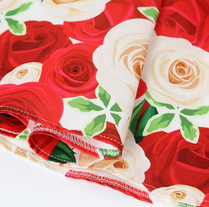 Summer Girls Rose Print Dress Princess Wedding Birthday Party Frocks Satin Children Vestidos Dresses For Girl Christmas Clothing