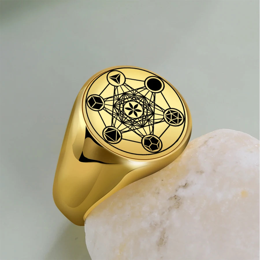 Amaxer Retro Stainless Steel Archangel Metatron Angel of Life Seal Amulet Ring AMULET RING STORE