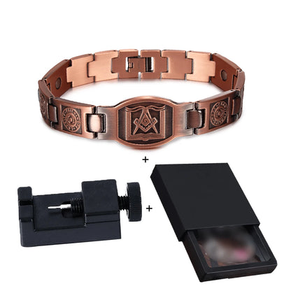 Cross Magnetic Bracelet Copper Energy 12mm Wristband Magnetic Bracelet Men Chain Link Vintage Masonic Ethnic Tribal Jewelry Men