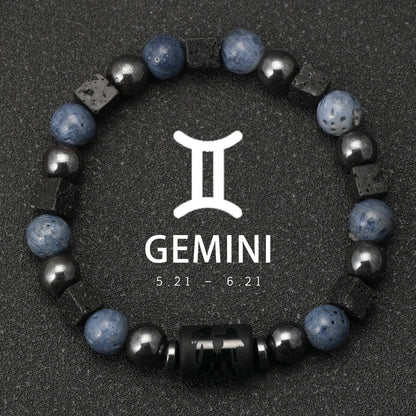 12 Constellation Natural Blue Coral Lava Stone Stone Beads Bracelet For Men Couple Rope Friendship Zodiac