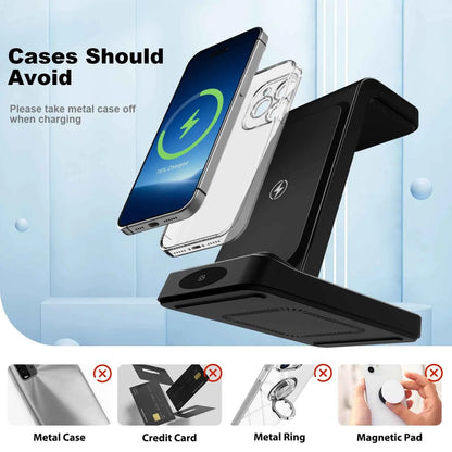 3-in-1 Wireless Charging Station 18W Travel Fast Charger Magnetic Wide Compatibility Foldable For iPhone Samsung Airpods iWatch