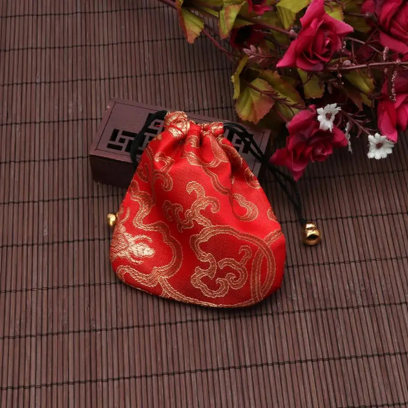 Silk Brocade Jewelry Drawstring Gift Bags Coin Purse Embroidered Candy Chocolate Bag for Wedding Party - AMULET RING STORE