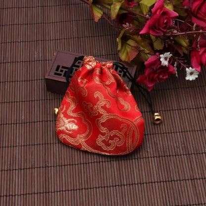 Silk Brocade Jewelry Drawstring Gift Bags Coin Purse Embroidered Candy Chocolate Bag for Wedding Party - AMULET RING STORE