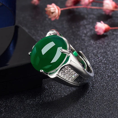 HuiSept Women Men Ring 925 Silver Jewelry with Emerald Zircon Gemstone Open Finger Rings for Wedding Party Gifts Accessories
