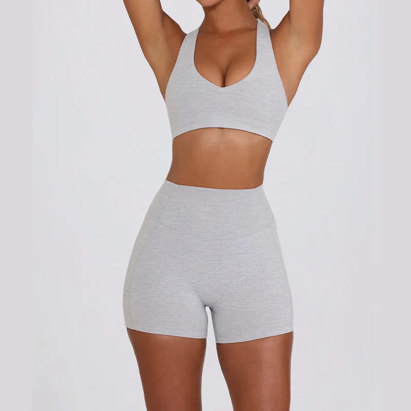 2PCS Yoga Set Women Sports Bra Sexy Gym Top Cross Strap Breathable Fitness Bra Peach Hip Yoga Pants Workout Clothes Sportswear