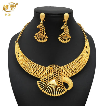 France Luxury 24k Gold Color Jewelry Set For Women Dubai Bridal Wedding Necklace And Earrings Set African Choker Party Gifts