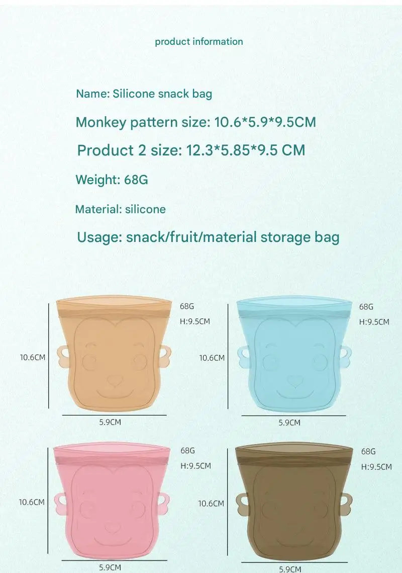Cartoon Silicone Fresh-keeping Storage Bag,Reusable Food Grade Snack Bags for Children,Zipper Bag,Eco-Friendly,Leakproof - AMULET RING STORE