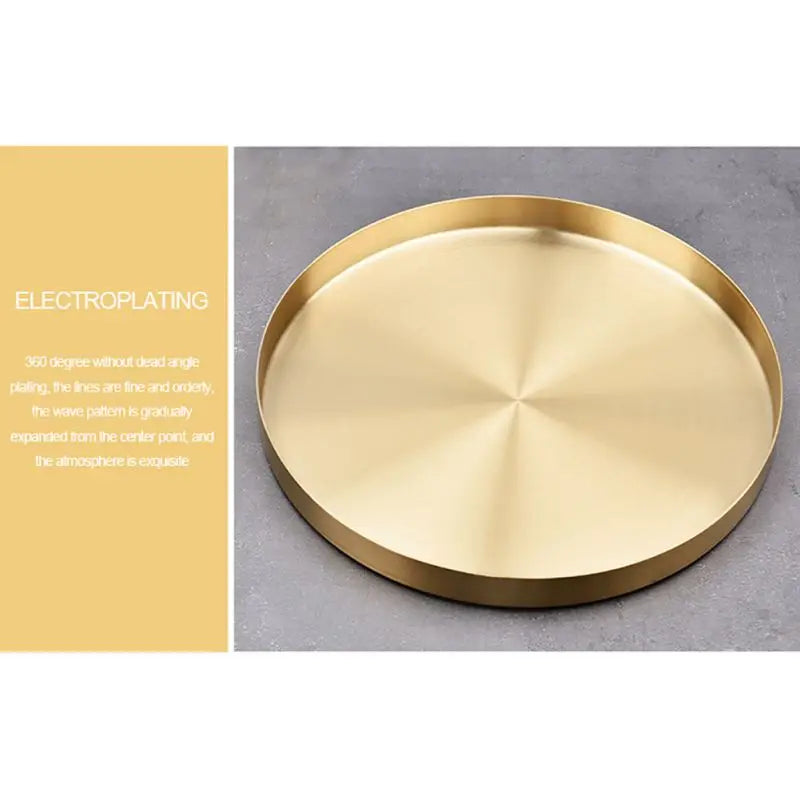 12/20/30cm Decorative Golden Nordic Round Tray Stainless Steel Luxury Jewelry Tea Coffee Cup Tray Home Car Keys Storage Trays - AMULET RING STORE