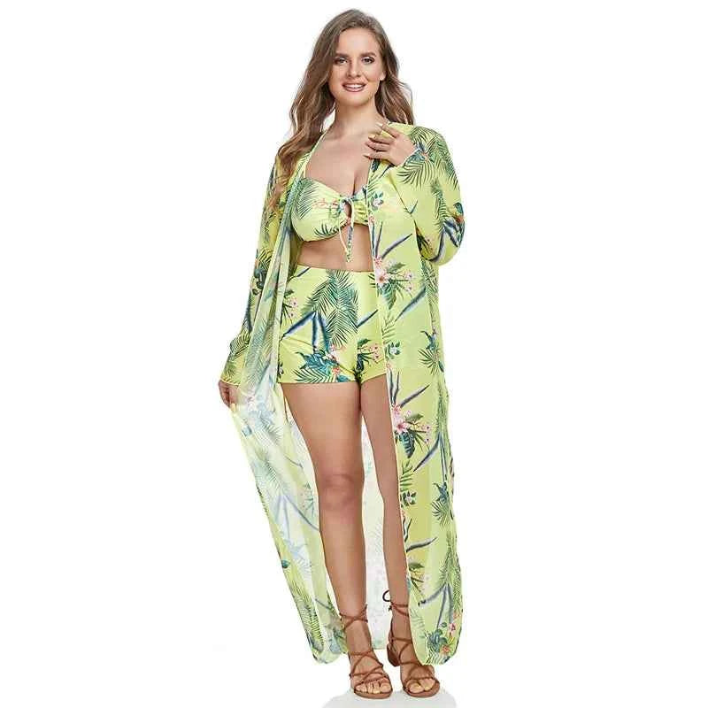 Women Bikinis Plus Size Modest Swimsuits 3 Piece High Waisted Boyshort Big Bathing Suit Swimwear Beach Cover Up Beachdress