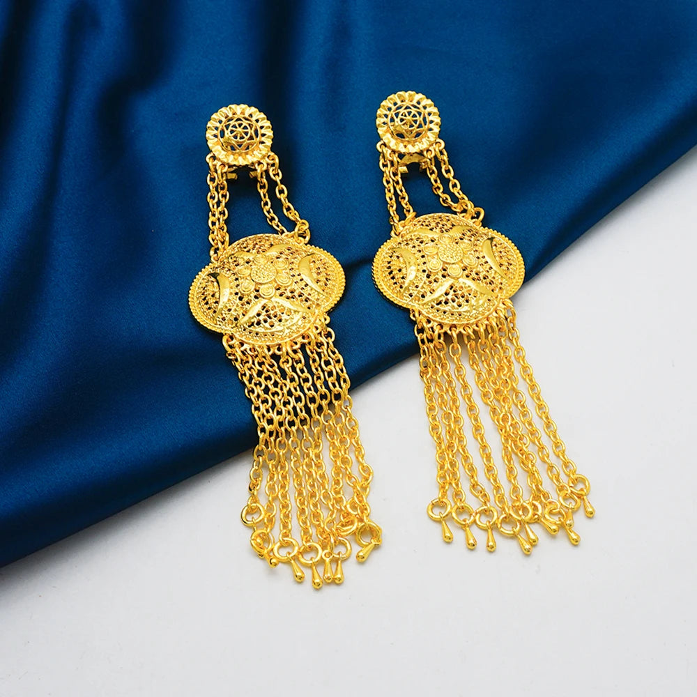 Fan Shape Earrings New Fashion Dubai Gold Color Drop Earrings French African Women Girls Party Gifts Wedding Jewelry Earring