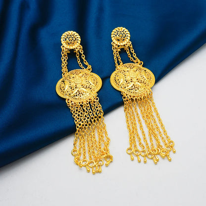 Fan Shape Earrings New Fashion Dubai Gold Color Drop Earrings French African Women Girls Party Gifts Wedding Jewelry Earring