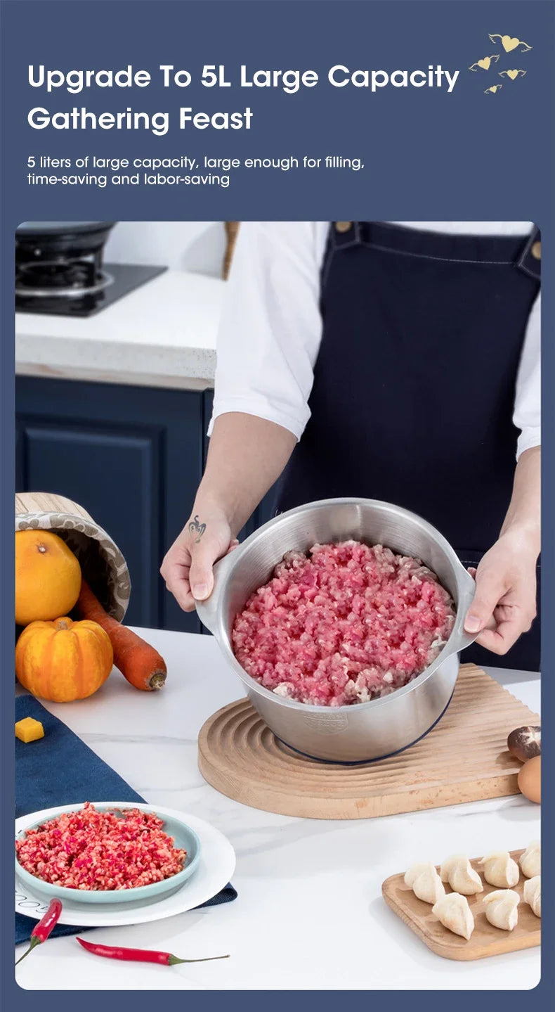 Electric Meat Grinders 5L Food Crusher Stainless Steel Multifunctional Vegetable Slicer Processor Chopper Kitchen Blenders - AMULET RING STORE