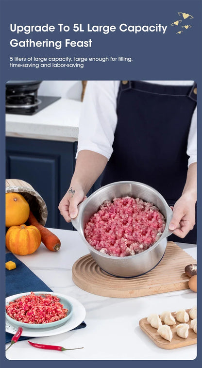 Electric Meat Grinders 5L Food Crusher Stainless Steel Multifunctional Vegetable Slicer Processor Chopper Kitchen Blenders - AMULET RING STORE