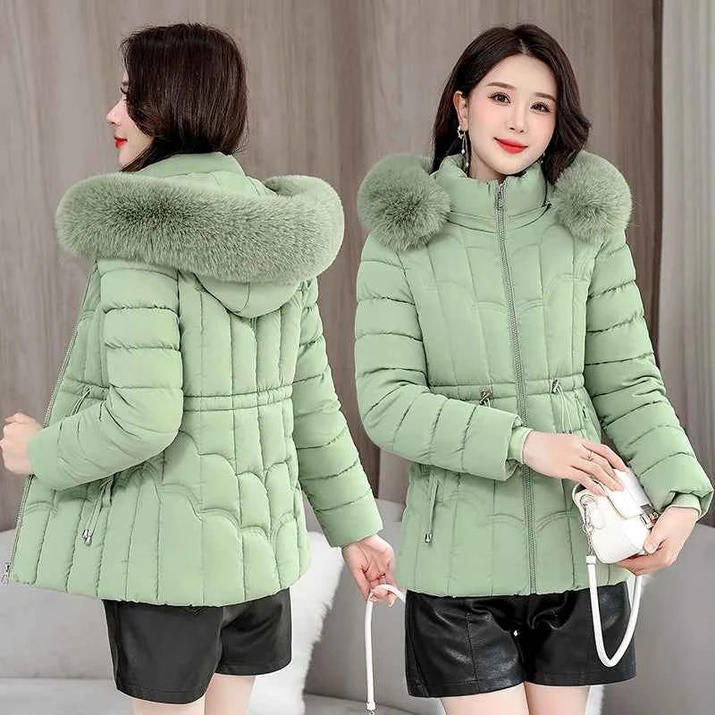 Winter 2025 New Down Jacket Women Parkas Fashion High-Quality Warm Cotton Padded Coat Ladies Short Overcoat Hooded Overwear Tops