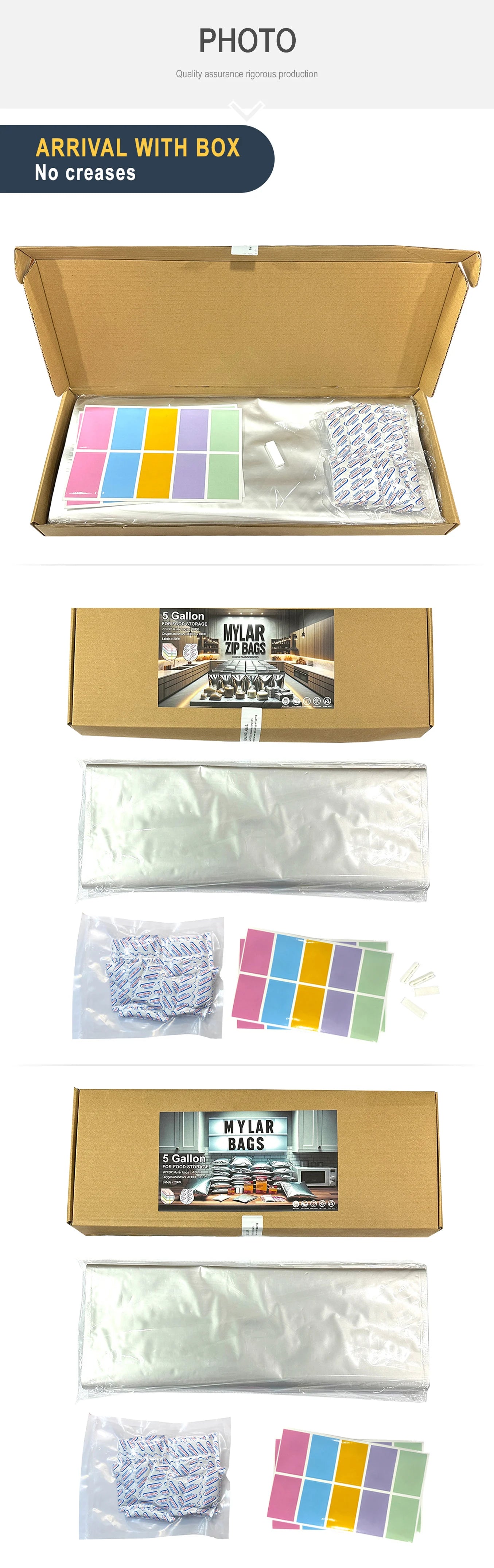 10pcs 5 Gallon Mylar Bags for Food Storage 12 Mil Thick Mylar Bags 5 Gallon with Oxygen Absorbers 2000cc Ziplock Resealable Bags - AMULET RING STORE