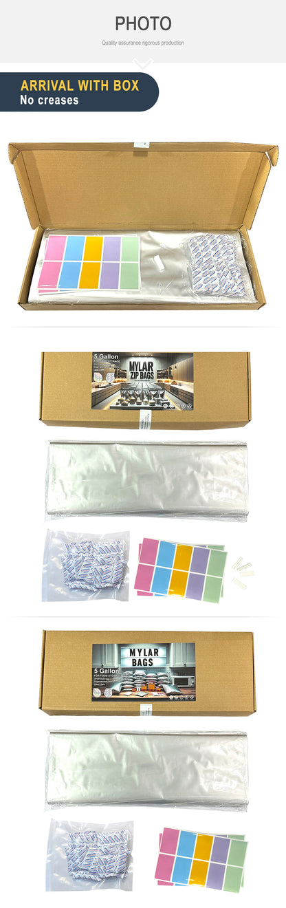 10pcs 5 Gallon Mylar Bags for Food Storage 12 Mil Thick Mylar Bags 5 Gallon with Oxygen Absorbers 2000cc Ziplock Resealable Bags - AMULET RING STORE