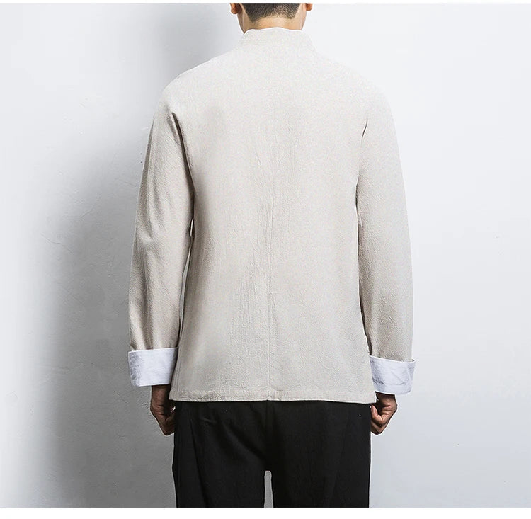 New Crane Embroidery Top Traditional Chinese Clothing for Men Vintage Half Sleeve Linen Shirts Solid Madarin Collar Hanfu Kungfu