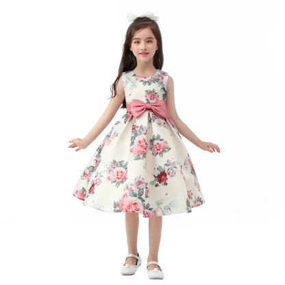 Girls' formal dress dress, printed princess dress, children's dress, flower performance outfit, children's dress